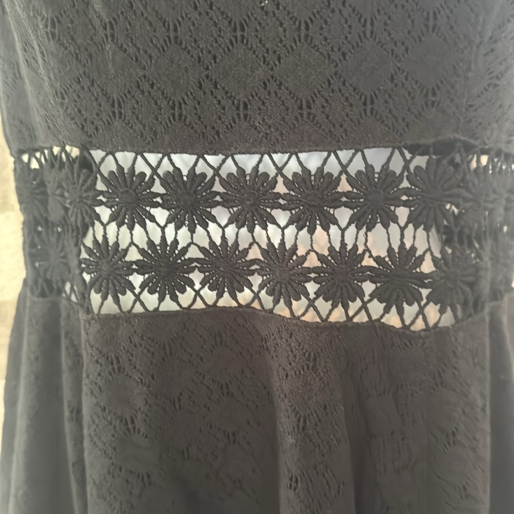 Free people Black Laced Crochet Daisy waist Skater dress size 6 - Picture 5 of 10